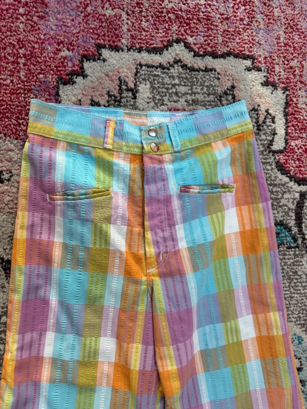 RARE Vintage 70s Maverick Plaid Bell Bottom Flare Wide Leg Pants Size 27 - Picture 3 of 8
